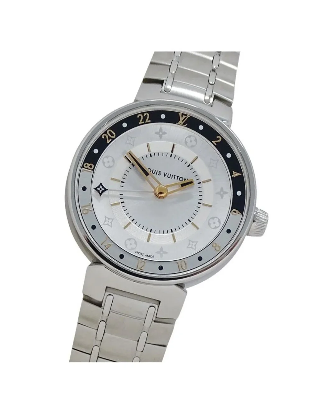 Louis Vuitton Watch Tambour Moon Dual Time Quartz Stainless Steel Silver
